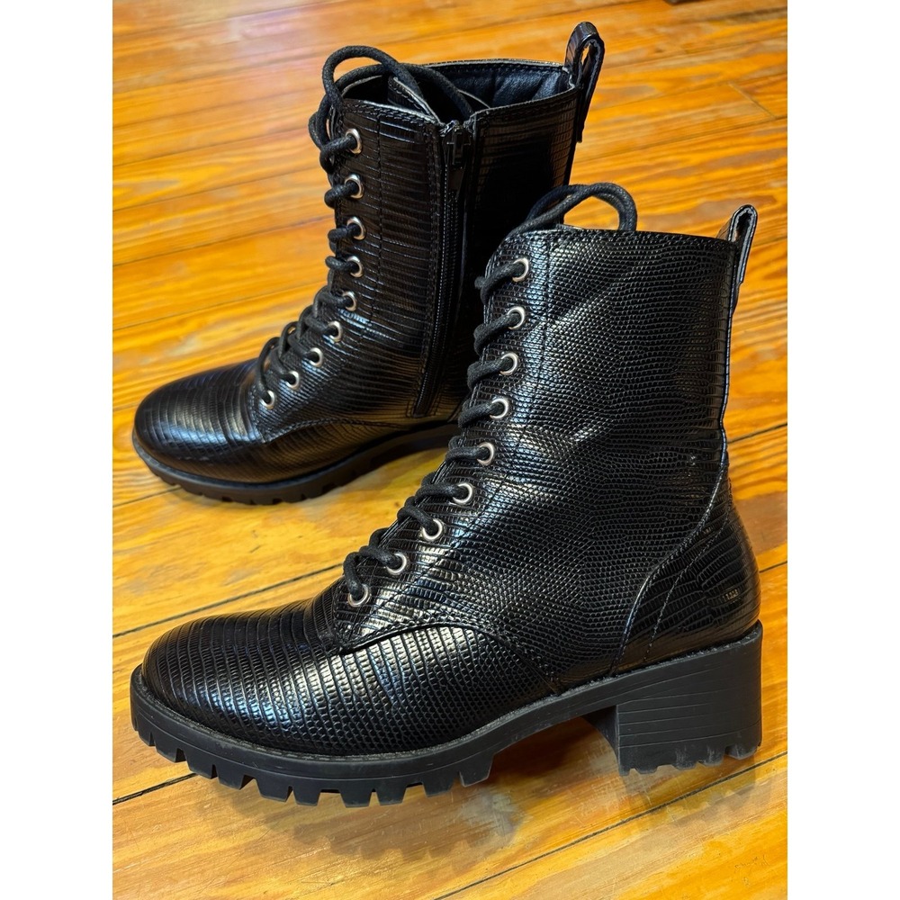 True Craft Raylee Faux Snakeskin Black Combat Boots Size 7Mâ